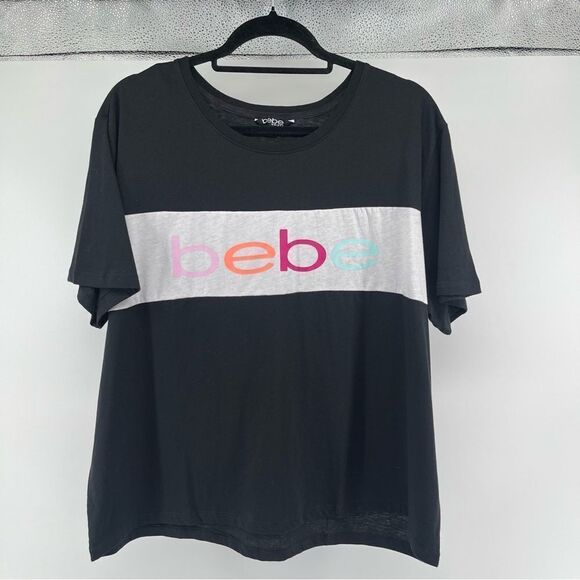 Bebe Sport Women’s Colorful Logo Short Sleeve Colorblock Boxy Tee 2X & 3X - Picture 12 of 13